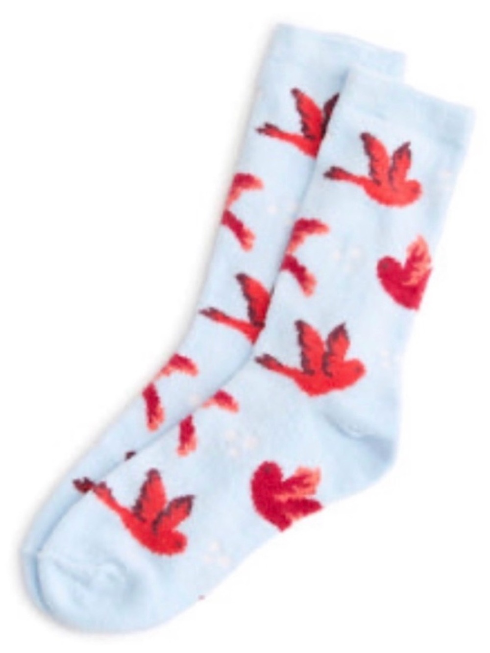 Vera Bradley Light Blue Fleece Crew Socks with Red Bird Pattern. NWT